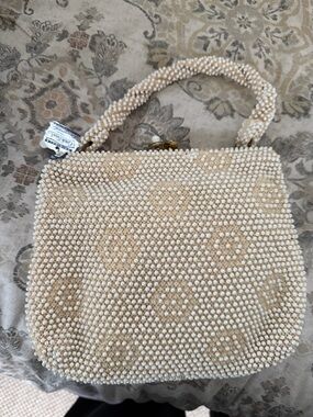 Vintage CordeBead Beaded Pearl Mini Handbag in Cream NWT